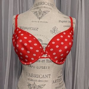 Victoria's Secret lightly lined demi, red and white polka dot, 34DD, 34E, NWOT